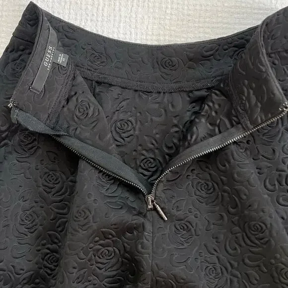 GUESS Los Angeles Circle Skater Skirt XS w/ Pockets Black Embossed Floral - Picture 7 of 13